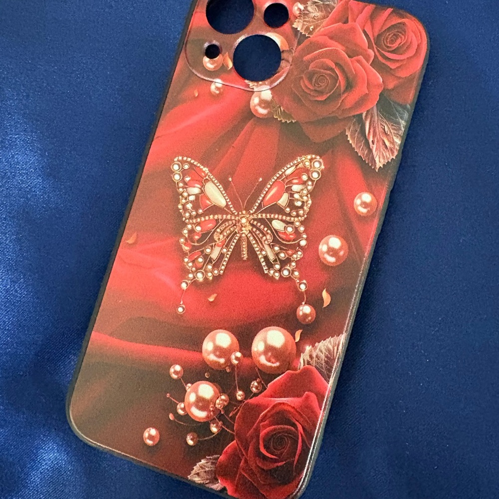Elegant Red Rose Butterfly Phone Case fits iPhone 12,13,14,15